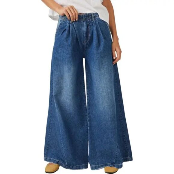 Free People Equinox Wide Leg Trouser Jeans Lake Life Wash NWT Size 30